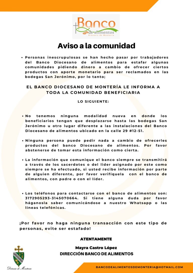 🚨 Comunicado Importante del Banco Diocesano de Alimentos 🚨