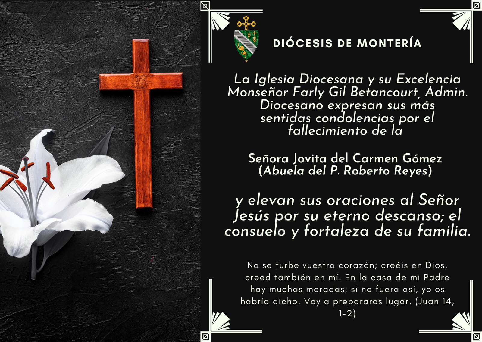 Oramos por el eterno descanso de la sra. Jovita del Carmen Gómez