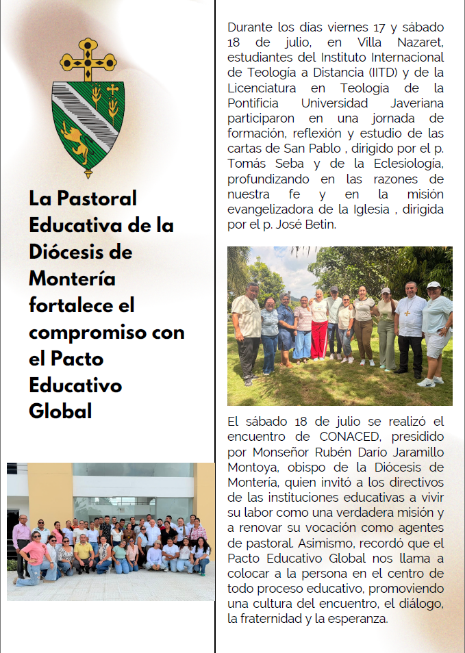 La Pastoral Educativa de la Diócesis de MonterÃa fortalece el compromiso con el Pacto Educativo Global