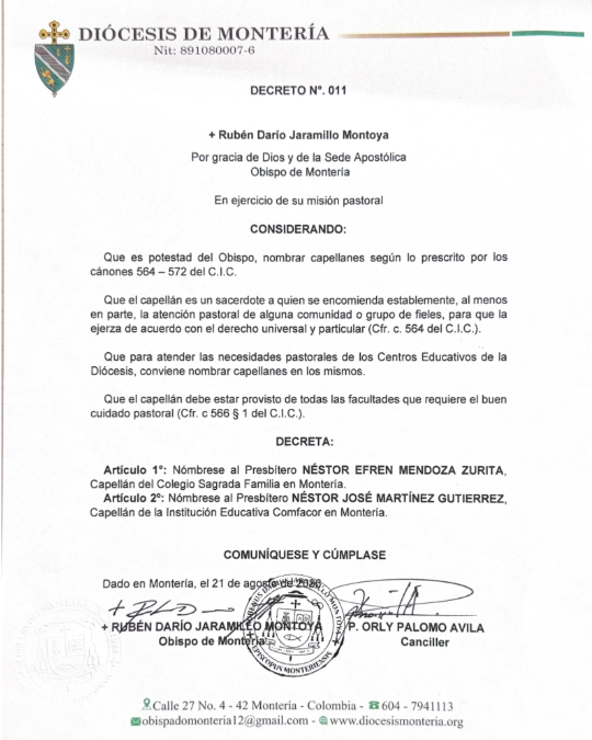 Decreto N° 011 — Capellanes de Centros Educativos