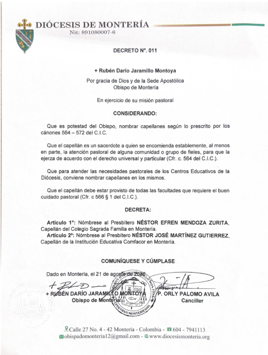 Decreto N° 011 — Capellanes de Centros Educativos