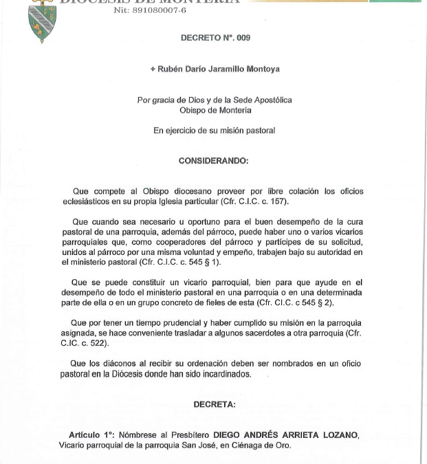 Decreto N° 009 — Nombramientos y traslados