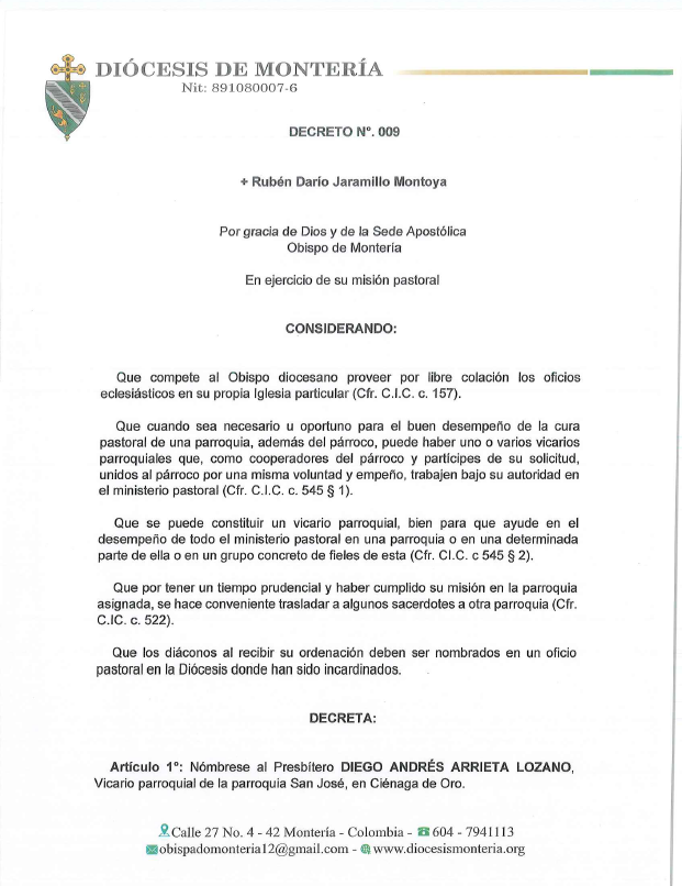 Decreto N° 009 — Nombramientos y traslados