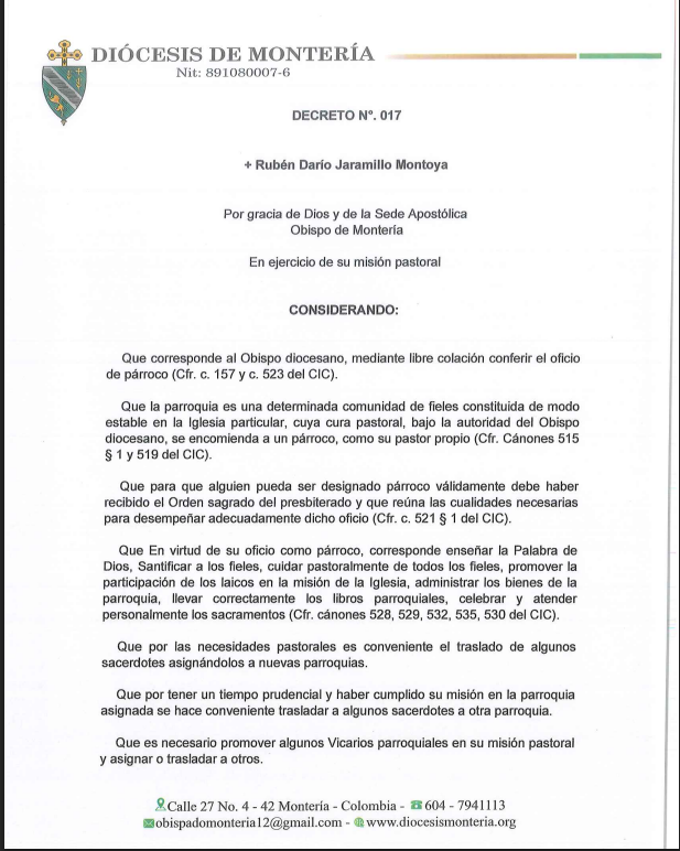 Decreto N.º 017 — Nombramientos y traslados