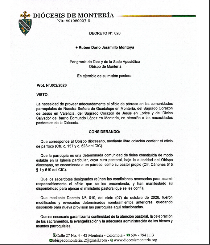 Decreto N.º 020 — Nombramientos y traslados